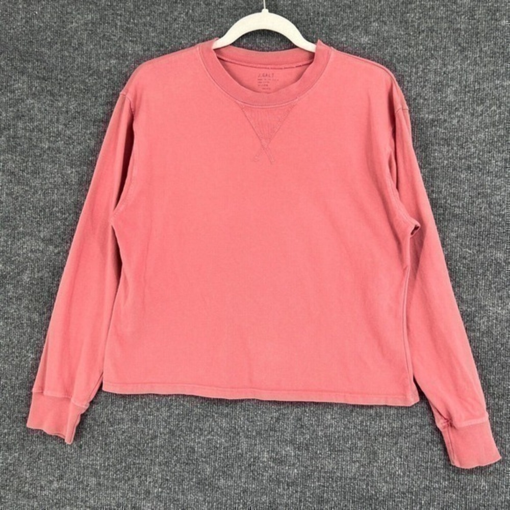 J Galt Cropped Long Sleeve T Shirt Womens One Size Salmon Pink Basic Casual